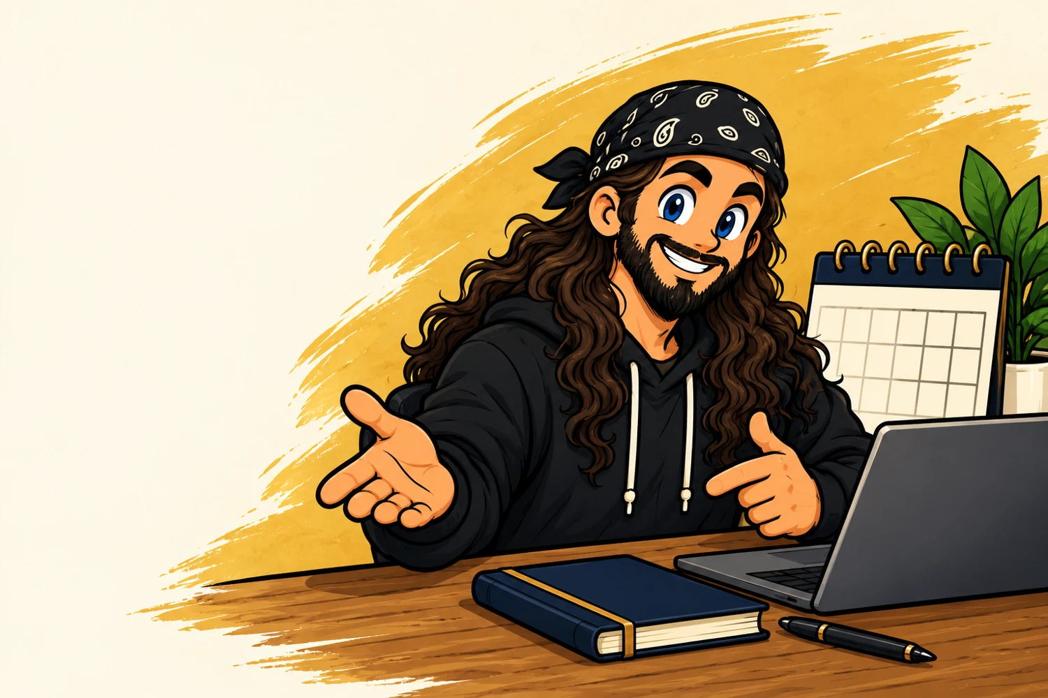 StudyTheText mascot presenting branding materials