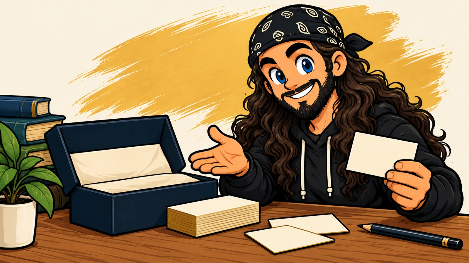 StudyTheText mascot presenting branding materials